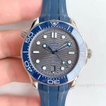 (OM)Grade 1A Omega Seamaster Diver 300m Watch Replica Gray Dial Blue Rubber Band